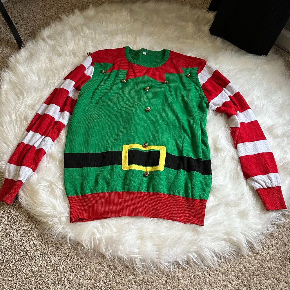 Santa Ugly Christmas Sweater Mens Large Elf Jingle Bells Holiday Sweater